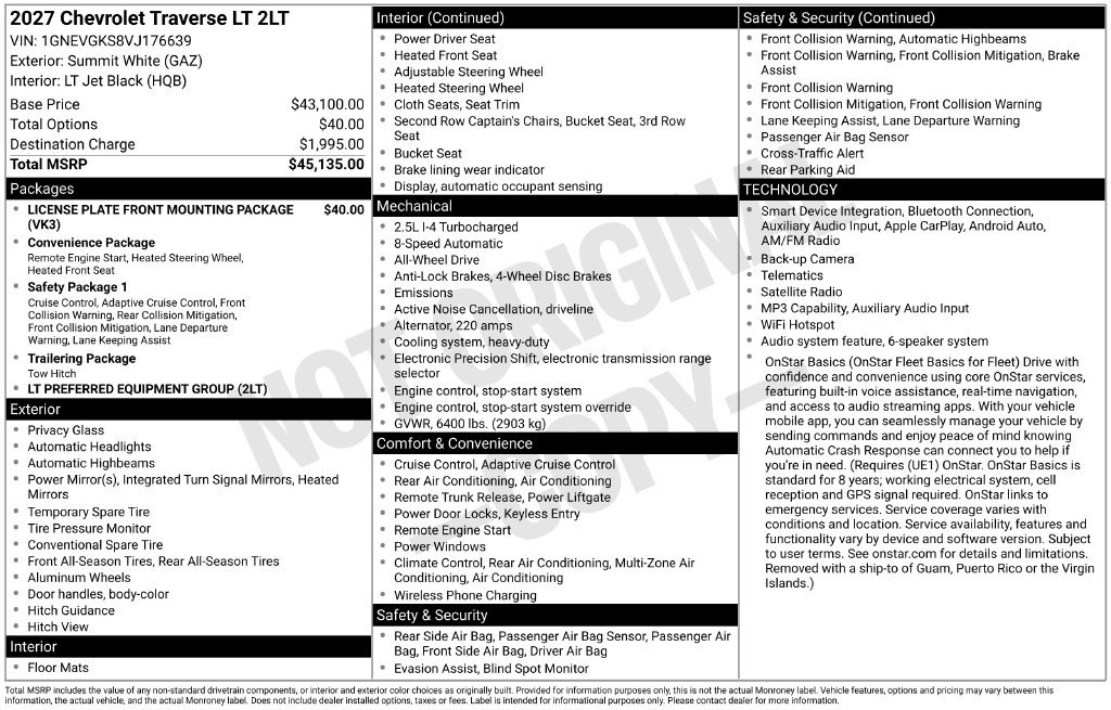 New 2027 Chevrolet Traverse LT AWD/4WD image 31