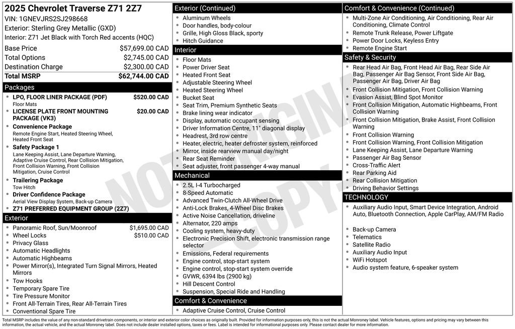 Used 2025 Chevrolet Traverse Z71 w/ LPO, Floor Liner Package AWD/4WD image 25