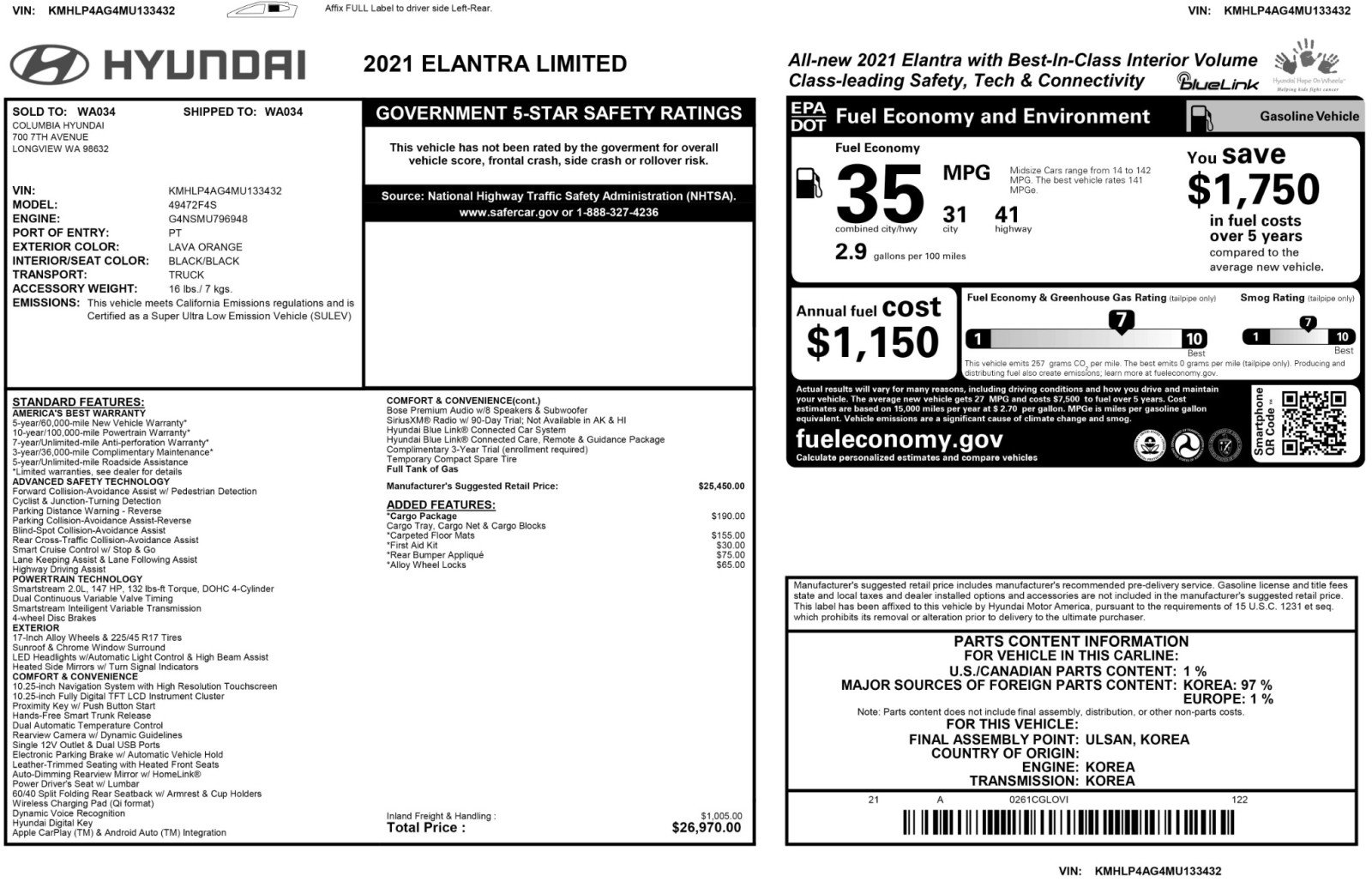 Used 2021 Hyundai Elantra Limited w/ Cargo Package image 54