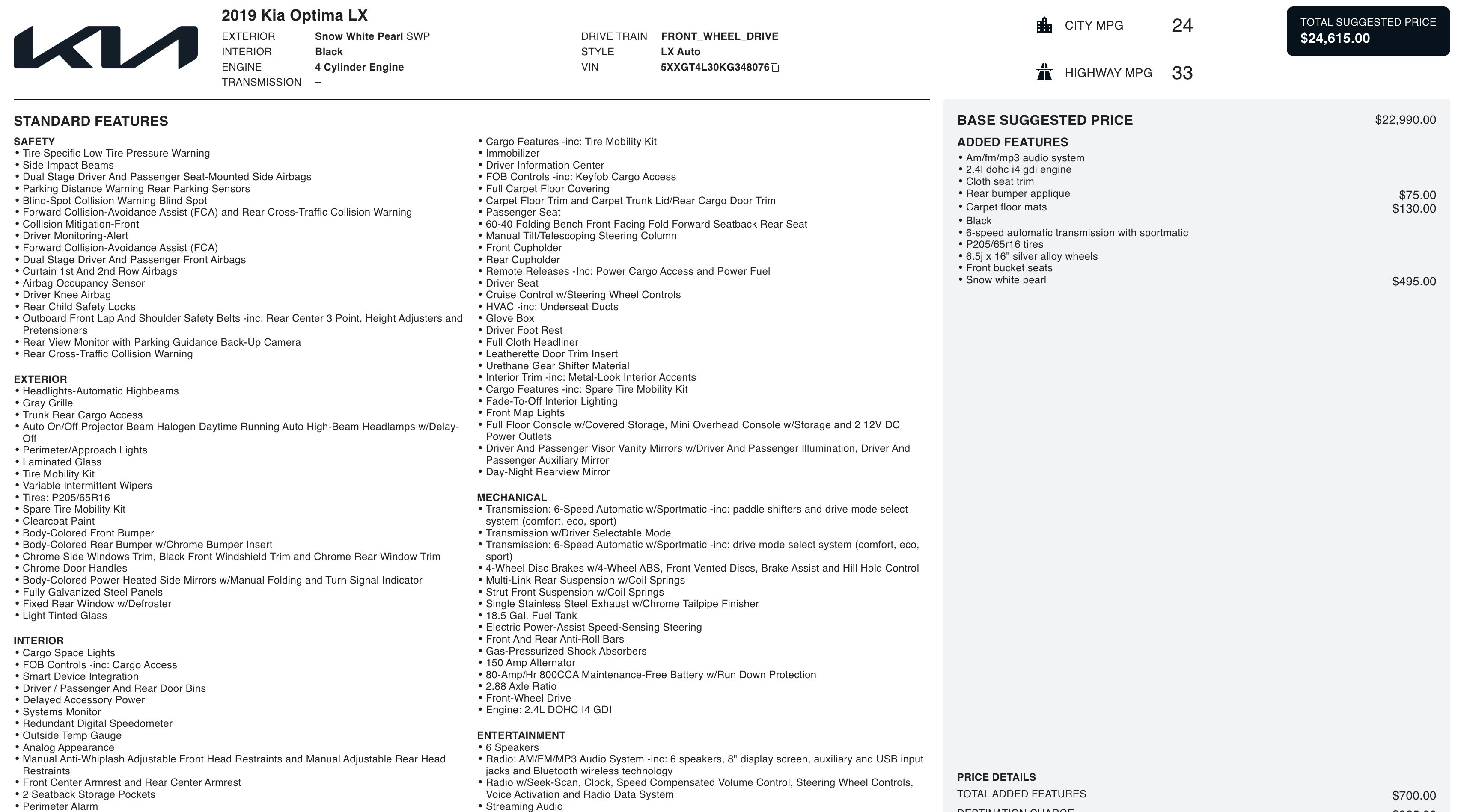 Used 2019 Kia Optima LX image 2