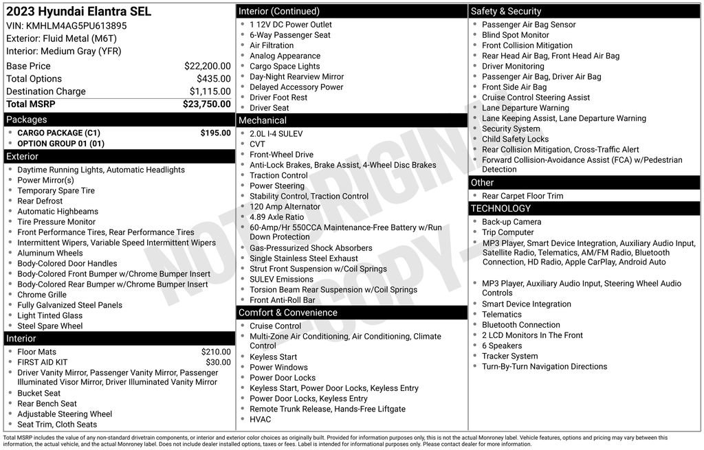 Used 2023 Hyundai Elantra SEL w/ Cargo Package FWD image 31