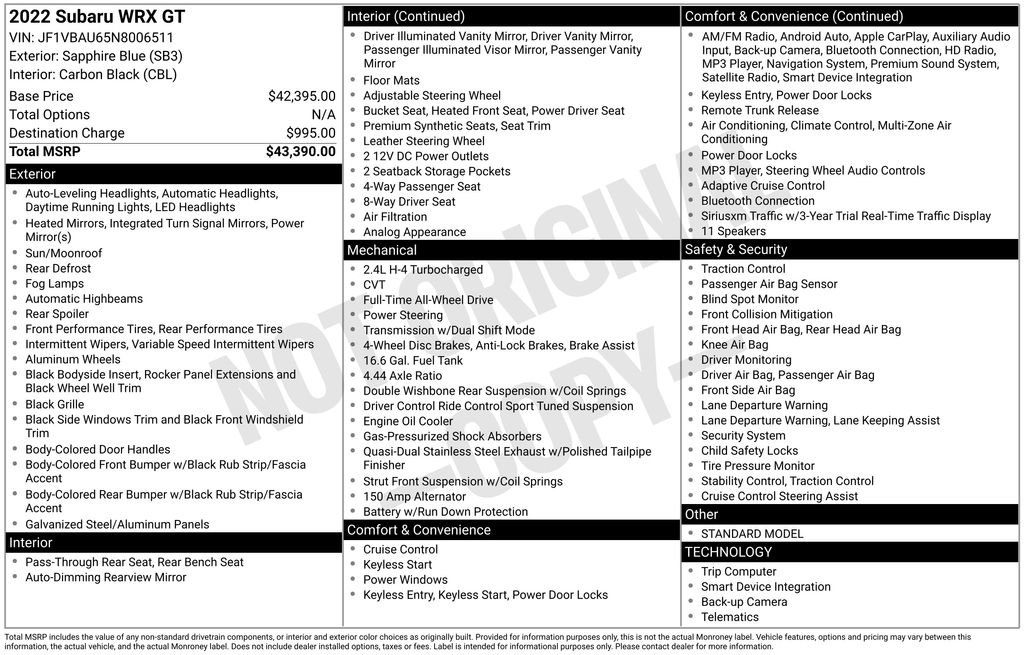 Used 2022 Subaru WRX GT AWD/4WD image 34