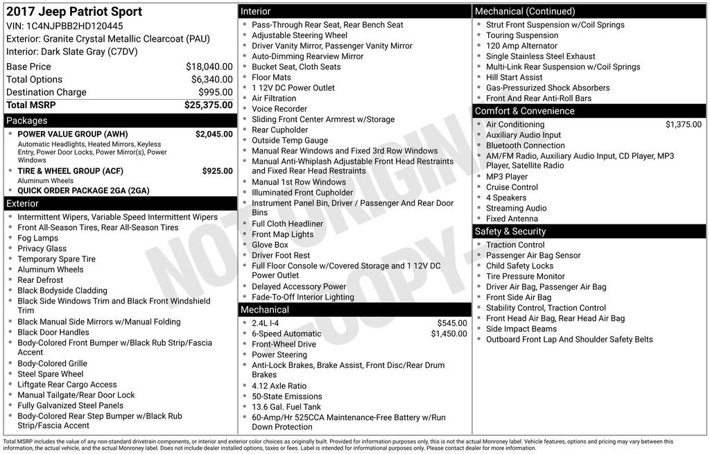 Used 2017 Jeep Patriot Sport w/ Power Value Group FWD image 22