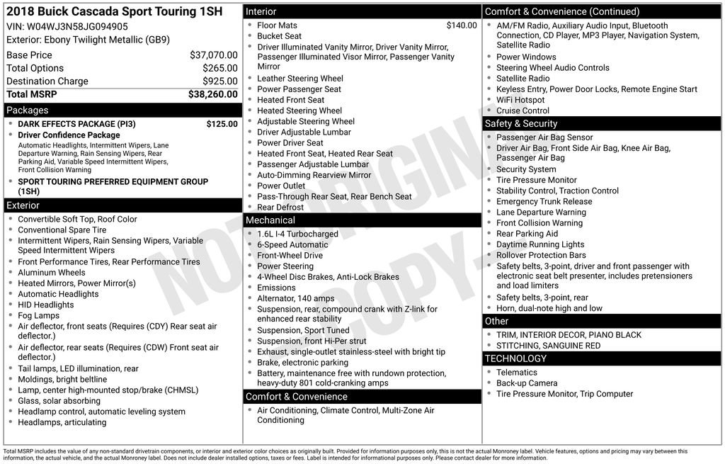Used 2018 Buick Cascada Sport Touring w/ Dark Effects Package image 5