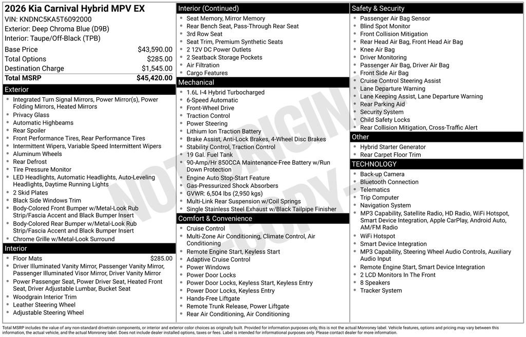 Used 2026 Kia Carnival EX FWD image 43