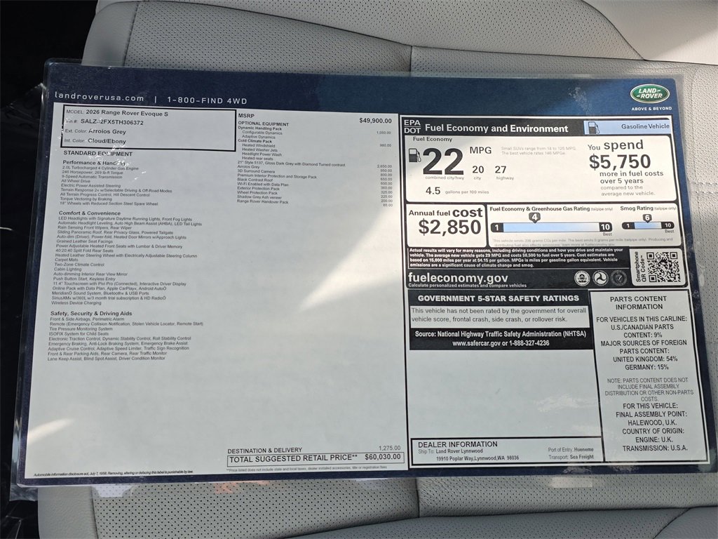 New 2026 Land Rover Range Rover Evoque S image 36
