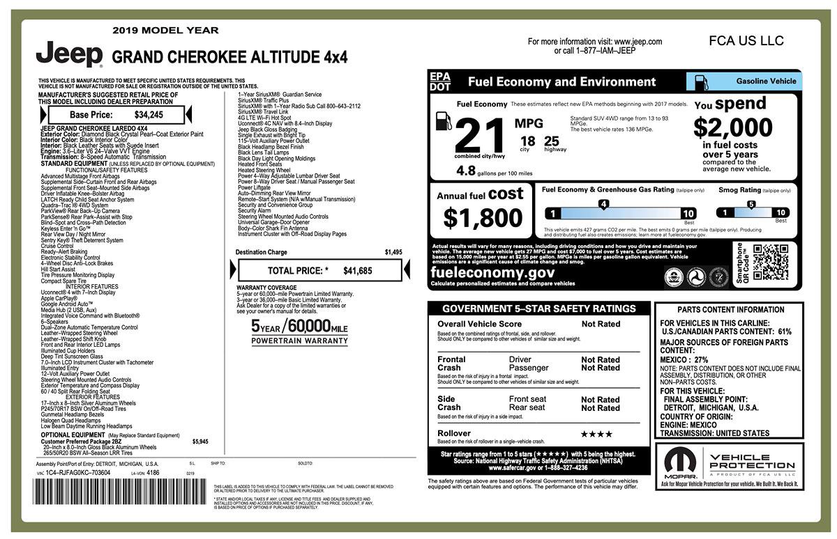 Used 2019 Jeep Grand Cherokee Altitude AWD/4WD image 2