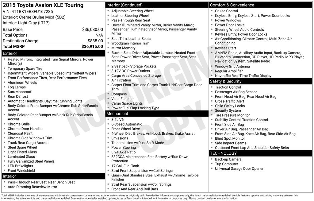 Used 2015 Toyota Avalon XLE Touring image 32