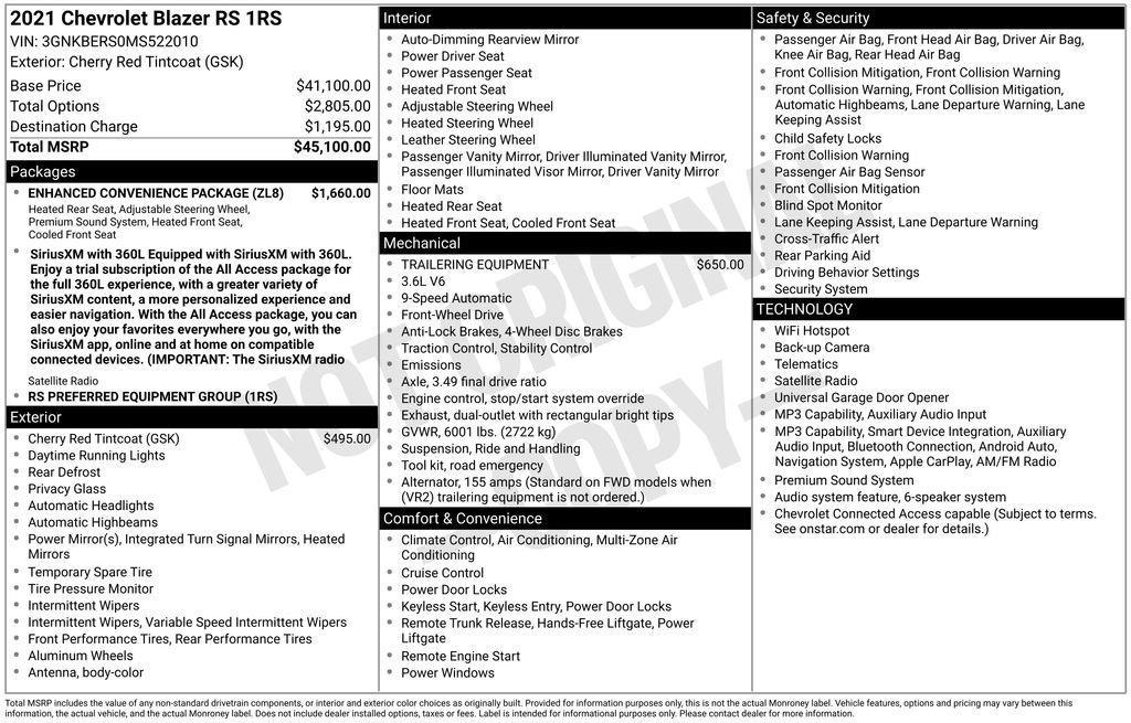 Used 2021 Chevrolet Blazer RS w/ Enhanced Convenience Package FWD image 36