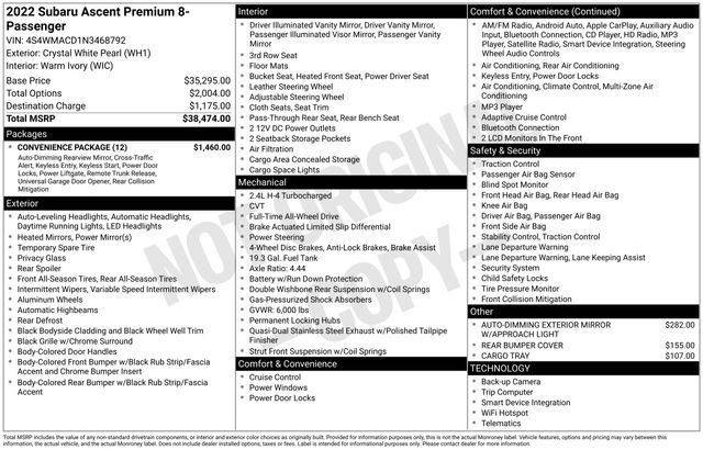 Used 2022 Subaru Ascent Premium w/ Convenience Package image 68