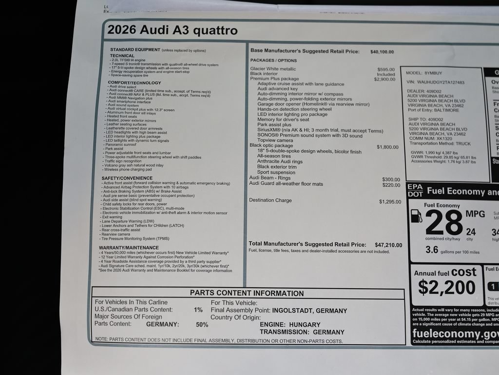 New 2026 Audi A3 2.0T Premium Plus AWD/4WD image 26