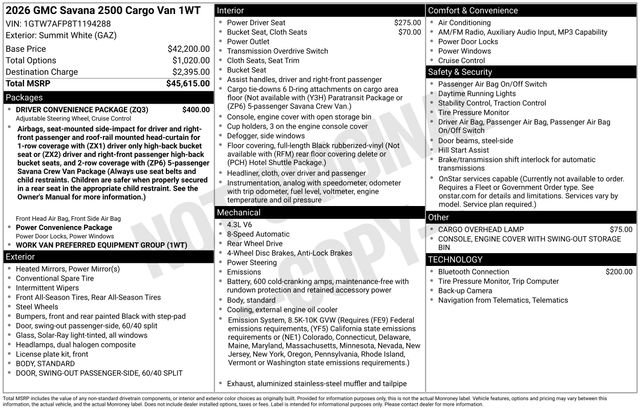 New 2026 GMC Savana 2500 w/ Driver Convenience Package RWD image 21