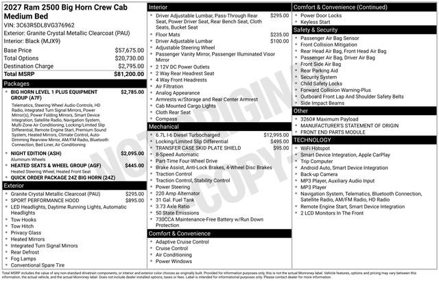 New 2027 RAM 2500 Big Horn AWD/4WD image 21
