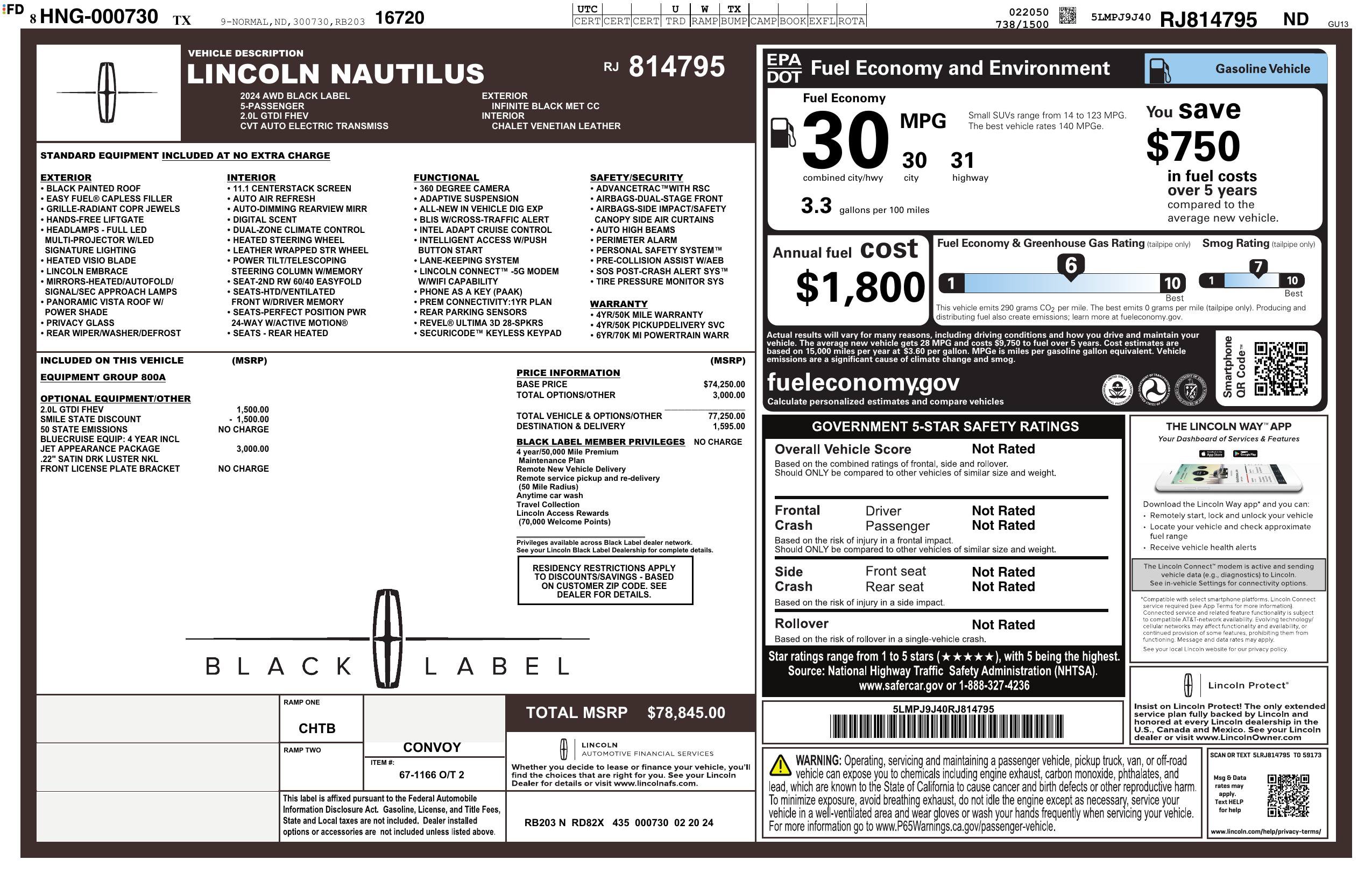Used 2024 Lincoln Nautilus Black Label w/ Jet Appearance Package (87T) AWD/4WD image 3