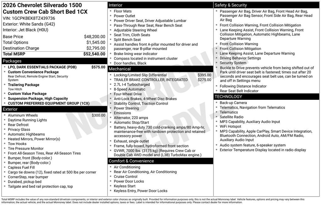 New 2026 Chevrolet Silverado 1500 Custom w/ LPO, Dark Essentials Package AWD/4WD image 8