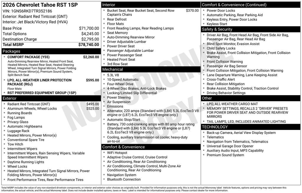 New 2026 Chevrolet Tahoe RST w/ Comfort Package AWD/4WD image 10