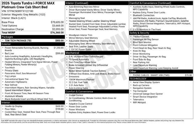 New 2026 Toyota Tundra Platinum w/ Tow Tech Package AWD/4WD image 33