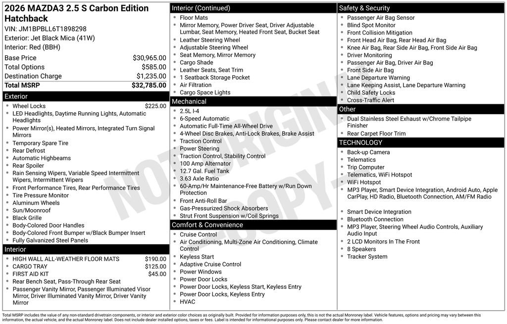 New 2026 MAZDA MAZDA3 Carbon AWD/4WD image 3