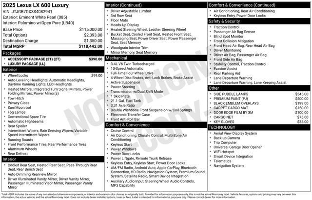 Used 2025 Lexus LX 600 4WD w/ Accessory Package (2T) image 34