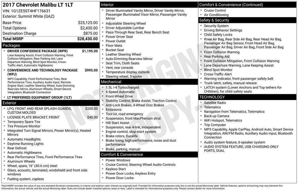 Used 2017 Chevrolet Malibu LT w/ Driver Confidence Package FWD image 2