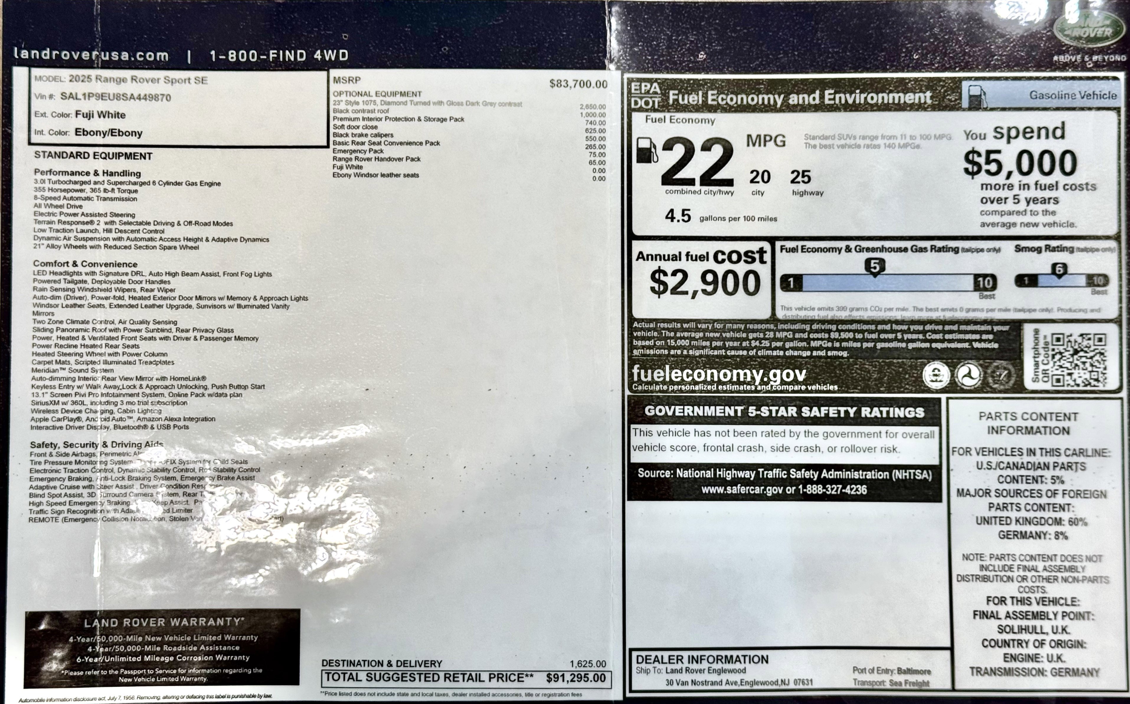 Used 2025 Land Rover Range Rover Sport SE image 2