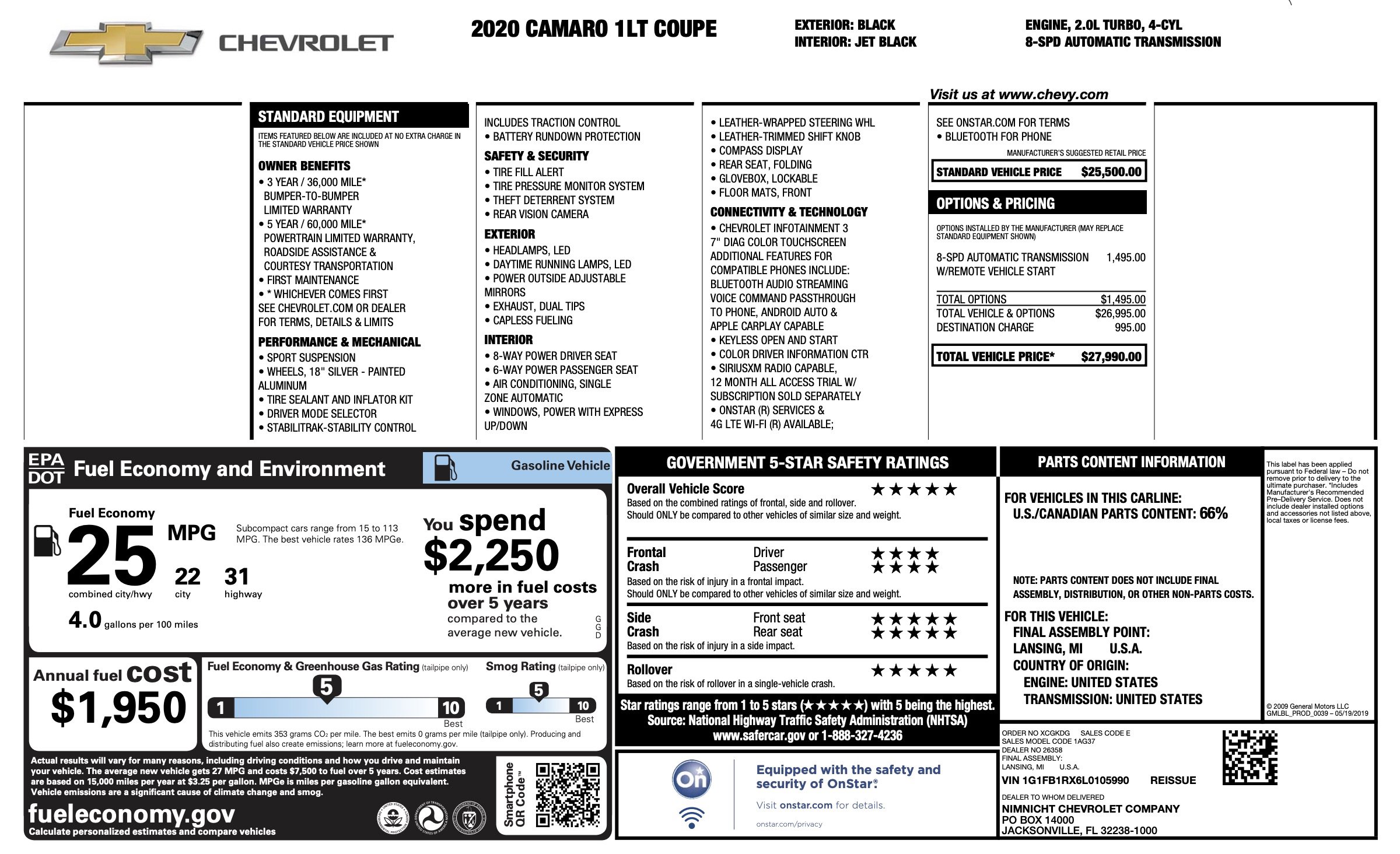 Used 2020 Chevrolet Camaro LT RWD image 2