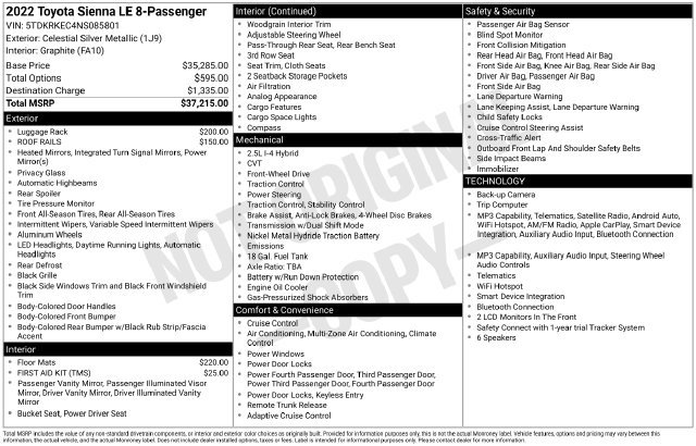 Certified 2022 Toyota Sienna LE FWD image 36