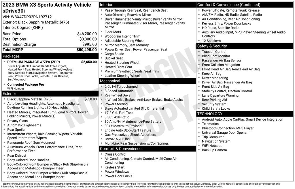 Used 2023 BMW X3 sDrive30i w/ Premium Package w/ZPA image 36