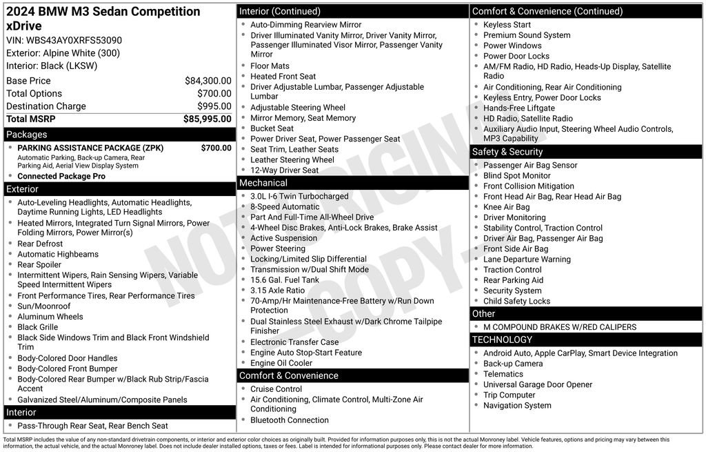 Used 2024 BMW M3 Competition w/ Parking Assistance Package AWD/4WD image 20