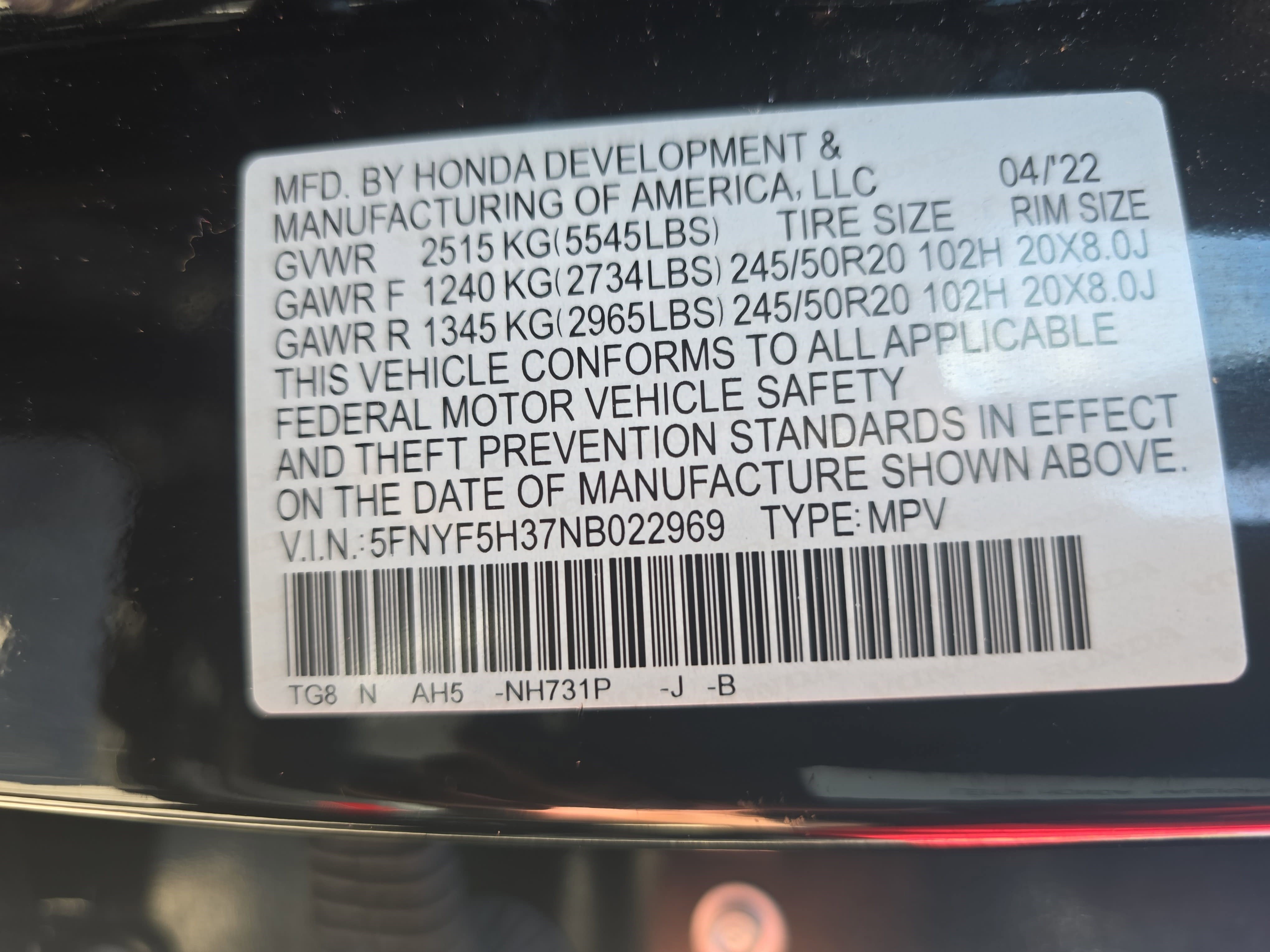 Used 2022 Honda Pilot Sport image 37