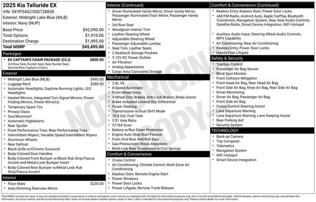 Used 2025 Kia Telluride EX w/ EX Captain's Chair Package FWD image 15
