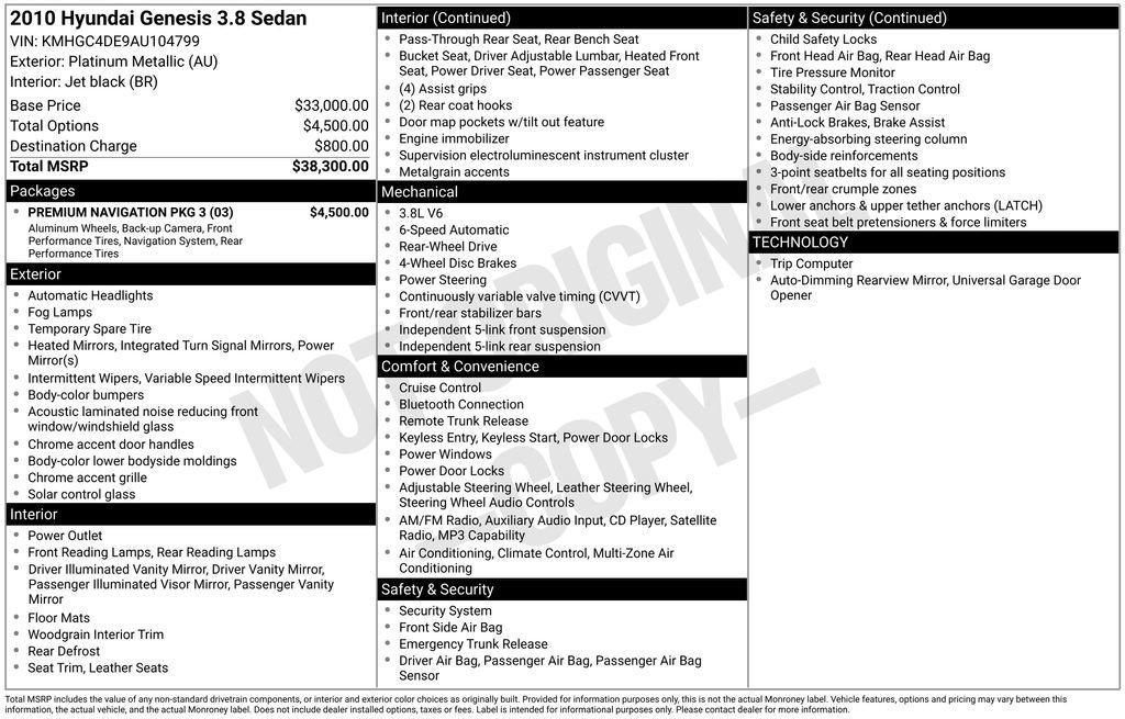 Used 2010 Hyundai Genesis 3.8 w/ Premium Navigation Pkg 3