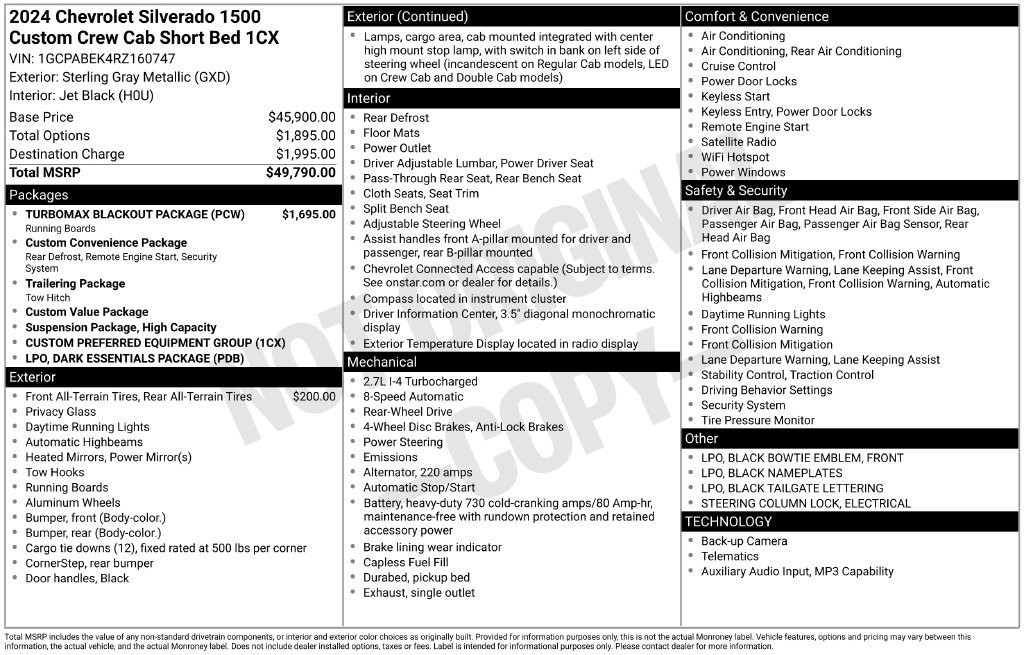 Used 2024 Chevrolet Silverado 1500 Custom w/ Turbomax Blackout Package RWD image 8