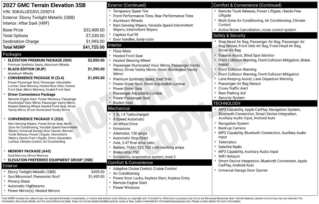 New 2027 GMC Terrain Elevation w/ Elevation Premium Package AWD/4WD image 45
