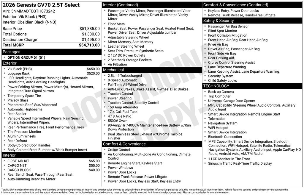 New 2026 Genesis GV70 2.5T Select AWD/4WD image 8