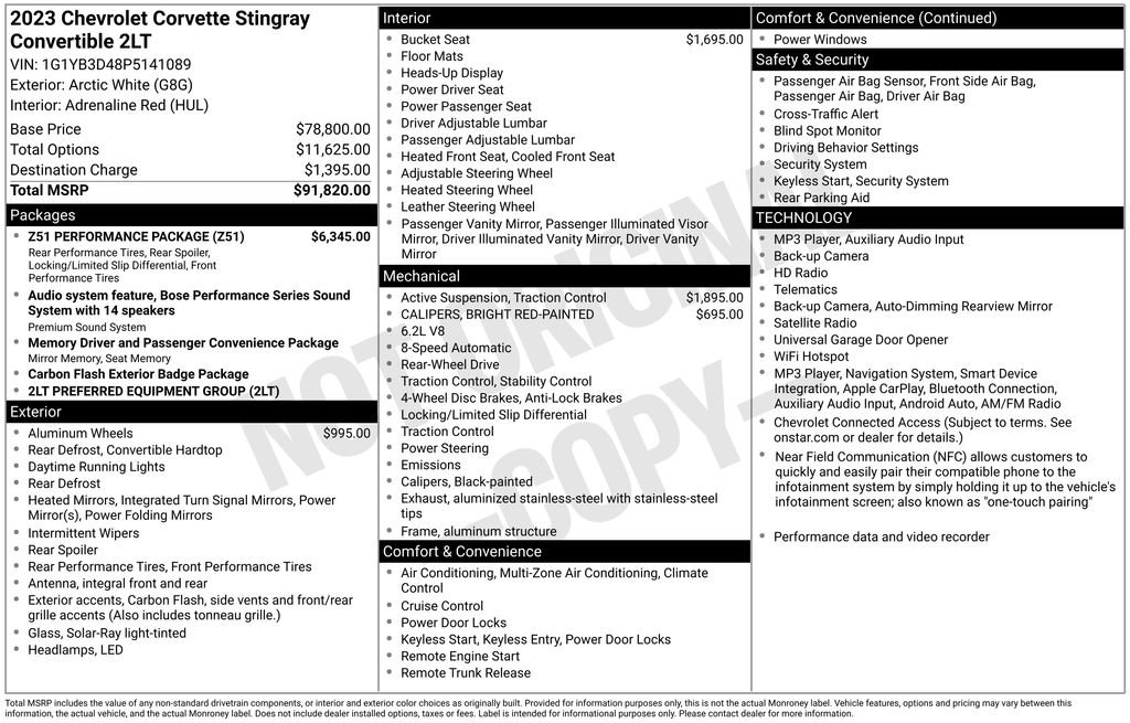 Used 2023 Chevrolet Corvette Stingray Preferred Conv w/ Z51 Performance Package RWD image 30