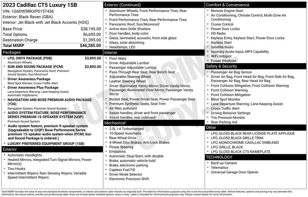 Used 2023 Cadillac CT5 Luxury w/ LPO, ONYX Package image 6