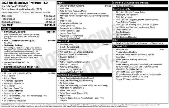 New 2026 Buick Enclave Preferred w/ Power Package AWD/4WD image 24