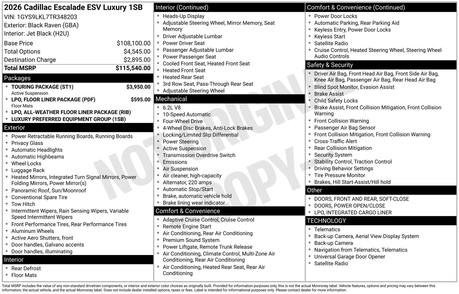 New 2026 Cadillac Escalade ESV Luxury w/ Touring Package AWD/4WD image 3