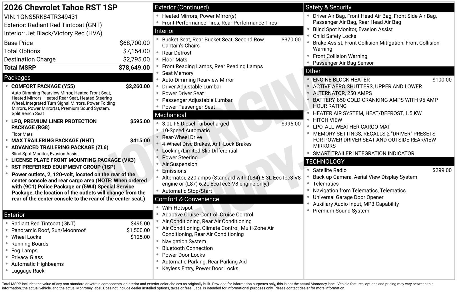 New 2026 Chevrolet Tahoe RST w/ Comfort Package RWD image 9
