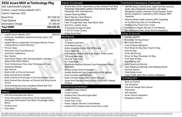 New 2026 Acura MDX w/ Technology Package FWD image 20