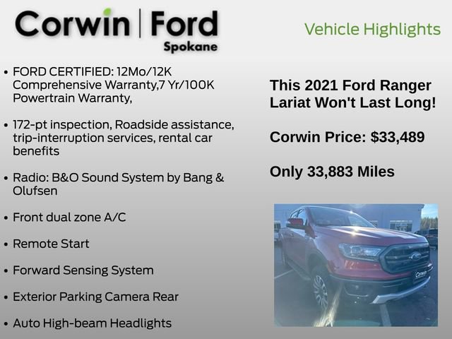 Used 2021 Ford Ranger Lariat w/ Equipment Group 501A High image 17