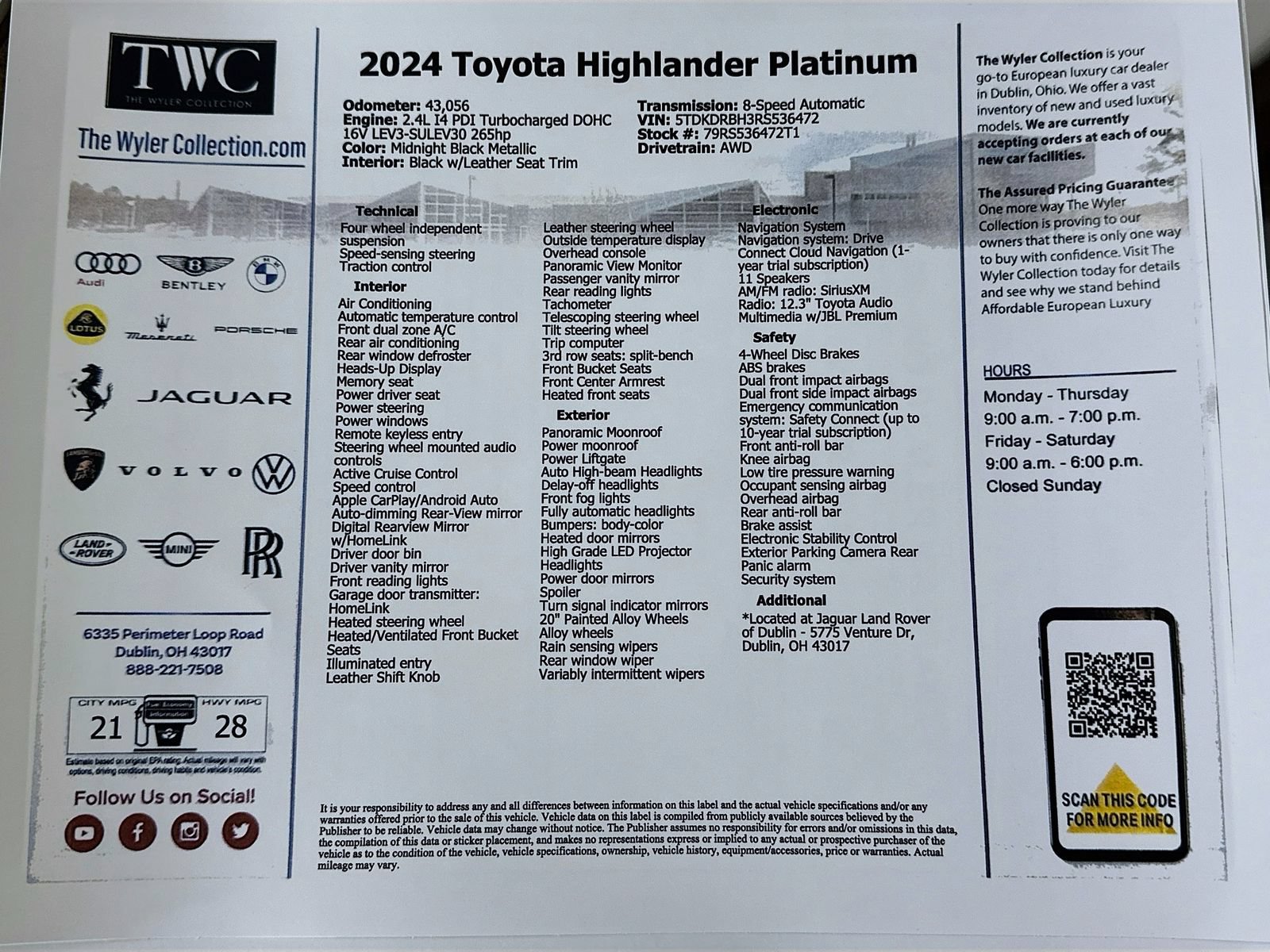 Used 2024 Toyota Highlander Platinum AWD/4WD image 48