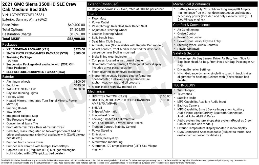 Used 2021 GMC Sierra 3500 SLE w/ X31 Off-Road Package AWD/4WD image 24