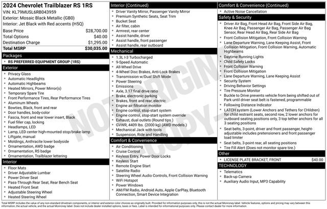 Used 2024 Chevrolet TrailBlazer RS AWD/4WD image 7