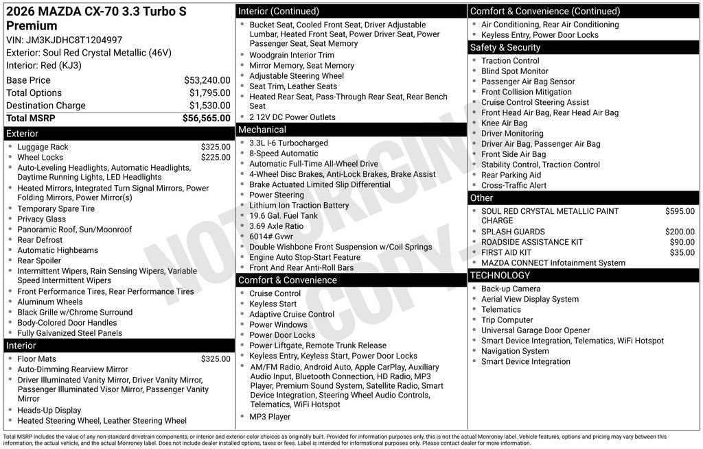 New 2026 MAZDA CX-70 3.3 Turbo S w/ Premium Package image 35