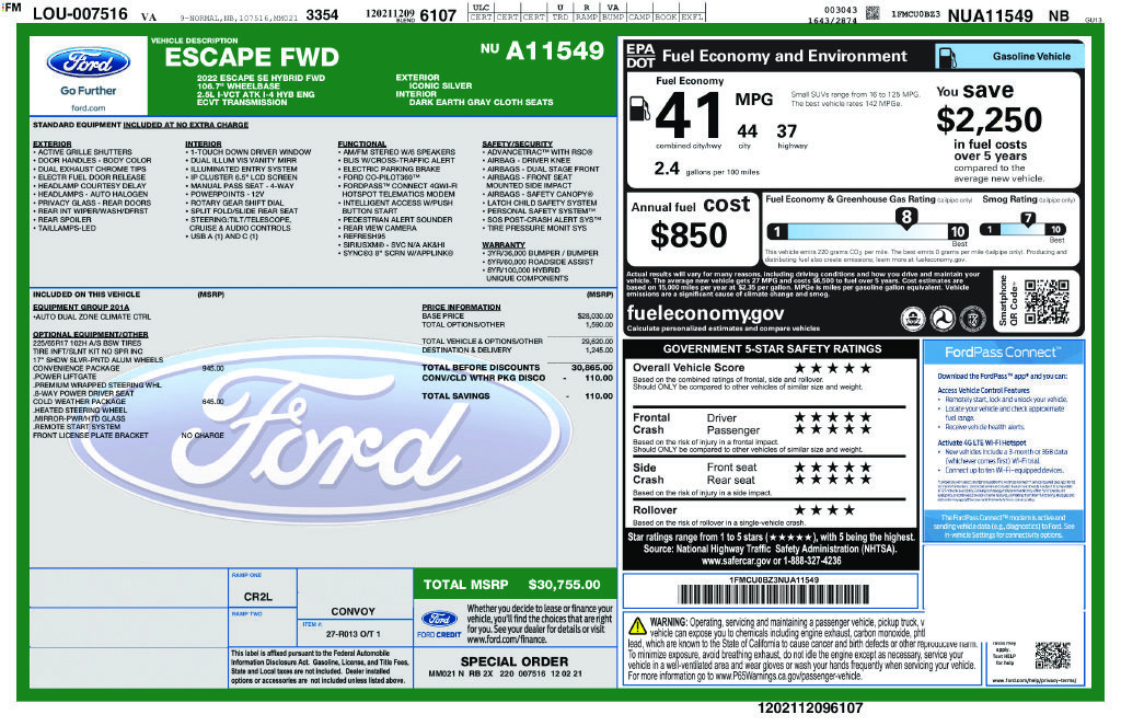 Used 2022 Ford Escape SE w/ Convenience Package FWD image 38
