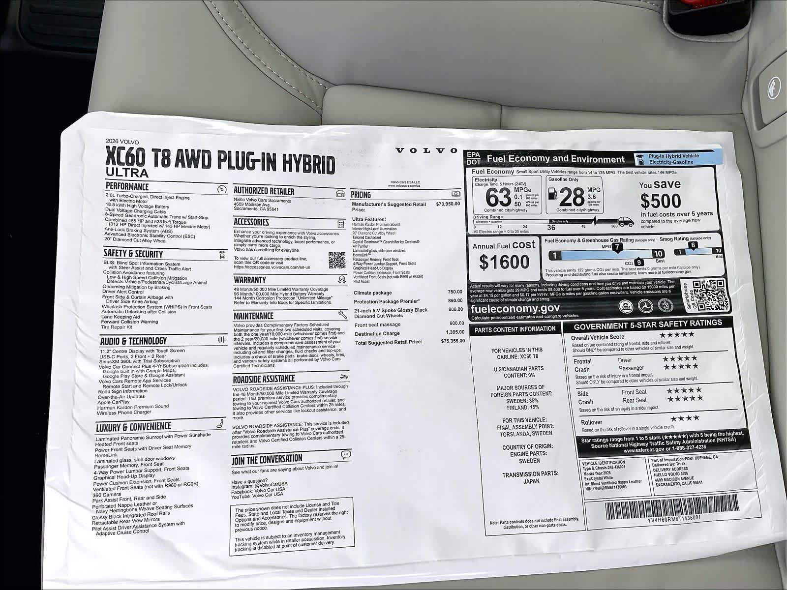 New 2026 Volvo XC60 T8 Ultra w/ Protection Package Premier AWD/4WD image 36