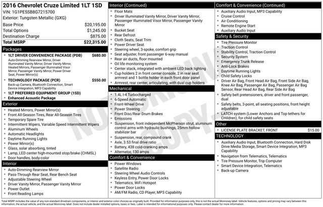 Used 2016 Chevrolet Cruze LT image 2