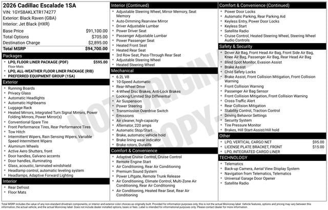 Certified 2026 Cadillac Escalade 2WD w/ LPO, Floor Liner Package image 38